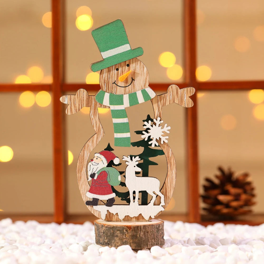 Christmas Decoration DIY Wooden Crafts Creative Ornaments Santa Claus Snowman Reindeer Christmas Desktop Decoration Gifts