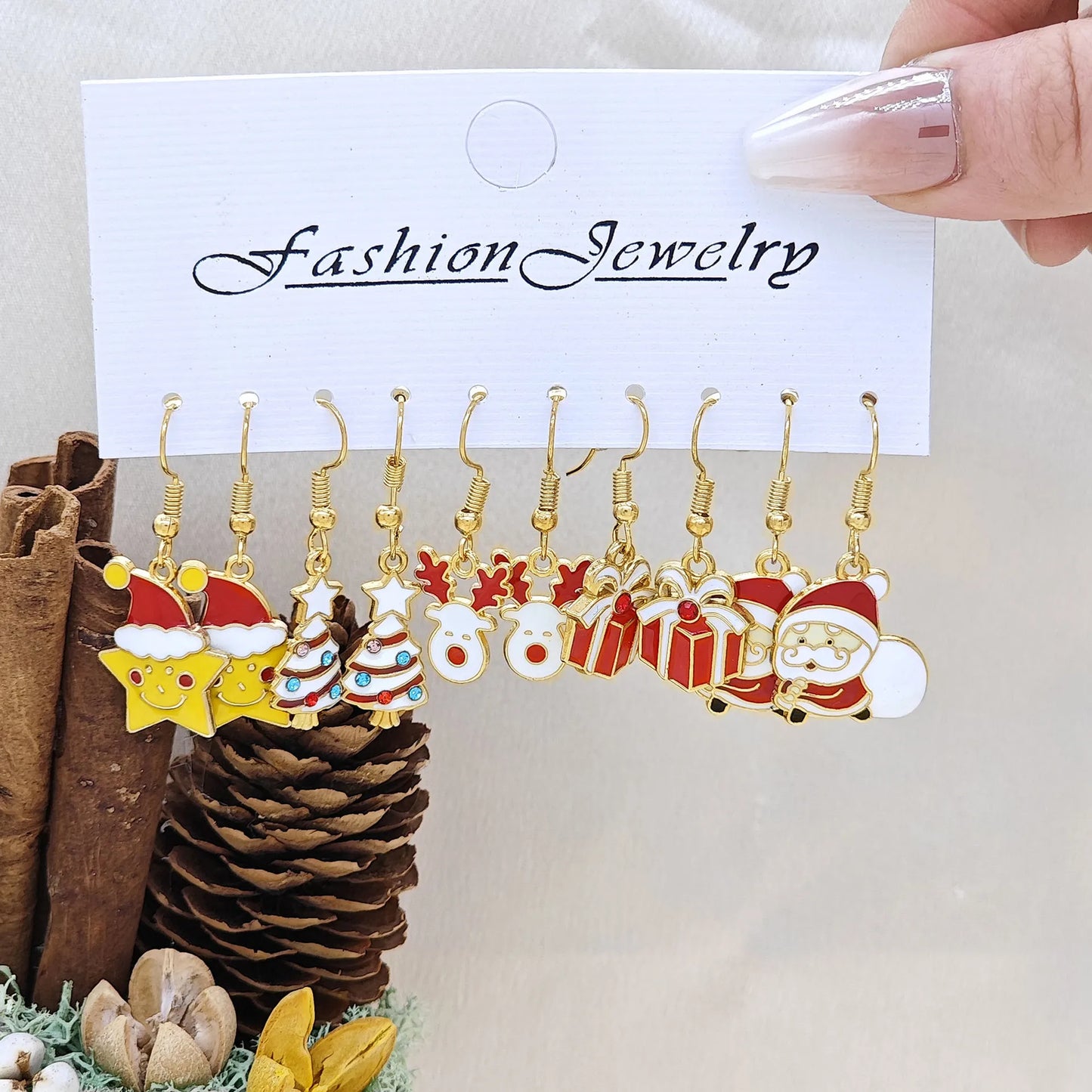 25Pairs/5Pairs Christmas Series Earrings Cartoon Santa Claus Gingerbread Man Snowflake Alloy Earrings Set Women Christmas Gifts
